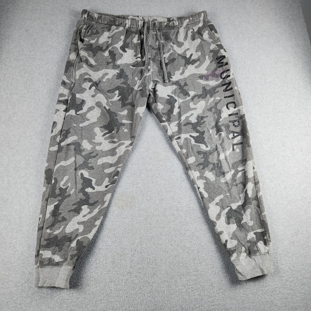 Municipal Joggers Sweatpants Mens XL Gray Camo Sport Utility Gear Fleece Tapered